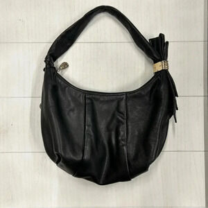 Brighton‎ Sangria Black Leather Hobo Bag Shoulder Purse Bow on side Gold Accent